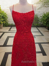 A-Line/Princess Spaghetti Straps Sweep Train Tulle Evening Prom Dresses With Appliques Lace